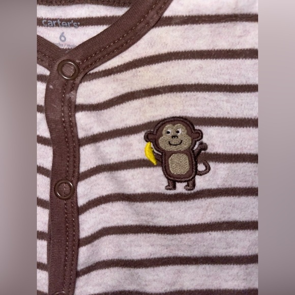 Carter’s Baby 6M Cotton Brown White Stripe Onesie Monkey Footsie - Picture 3 of 10
